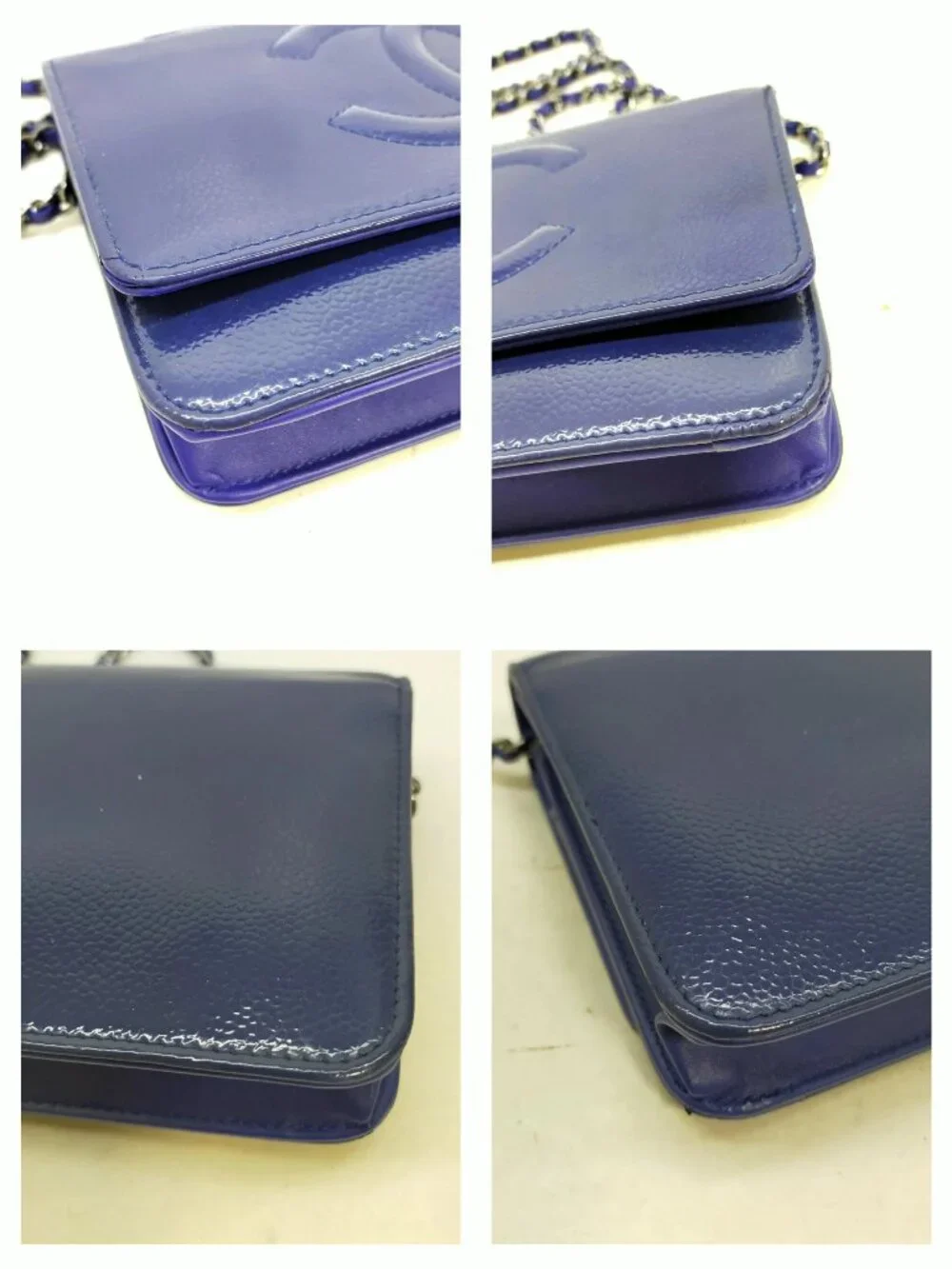 Authentic Chanel CC Caviar Wallet On Chain WOC Blue Leather Bag - Picture 9 of 16